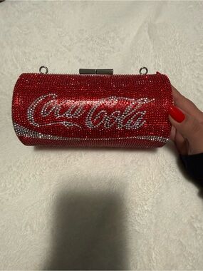 NEW Embellished Coca Cola Red and Silver Crystal Logo Clutch bag